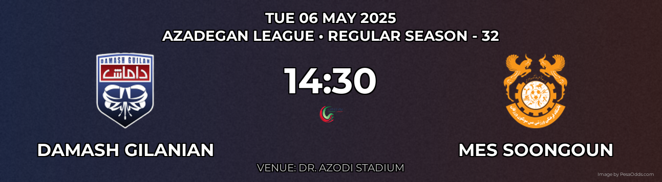 Damash Gilanian vs Mes Soongoun Prediction match poster for Azadegan League fixture on TUE 06 MAY 2025