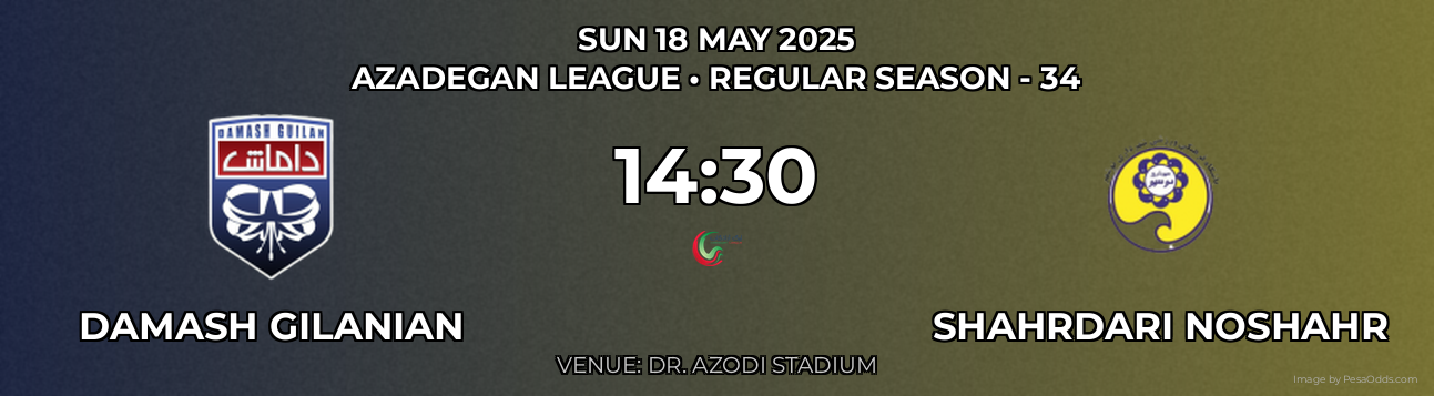 Damash Gilanian vs Shahrdari Noshahr Prediction match poster for Azadegan League fixture on SUN 18 MAY 2025