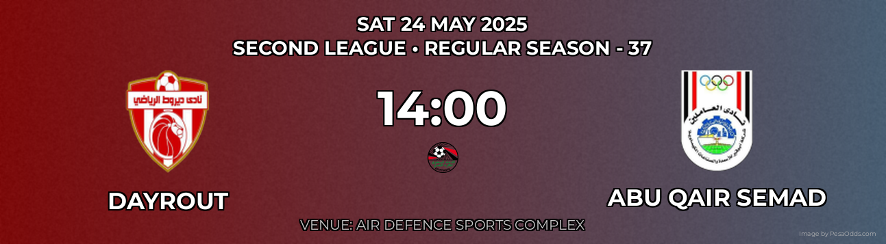Dayrout vs Abu Qair Semad Prediction match poster for Second League fixture on SAT 24 MAY 2025