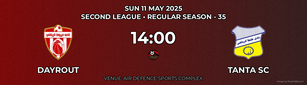 Dayrout vs Tanta SC Prediction match poster for Second League fixture on SUN 11 MAY 2025