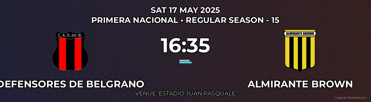 Defensores De Belgrano vs Almirante Brown Prediction match poster for Primera Nacional fixture on SAT 17 MAY 2025