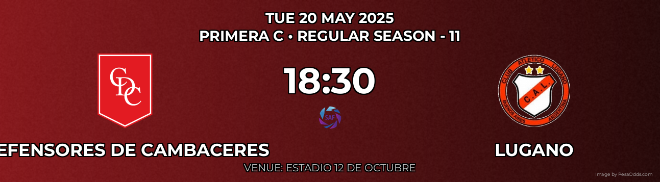 Defensores de Cambaceres vs Lugano Prediction match poster for Primera C fixture on TUE 20 MAY 2025