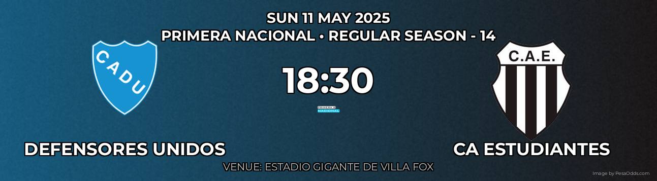 Defensores Unidos vs CA Estudiantes Prediction match poster for Primera Nacional fixture on SUN 11 MAY 2025