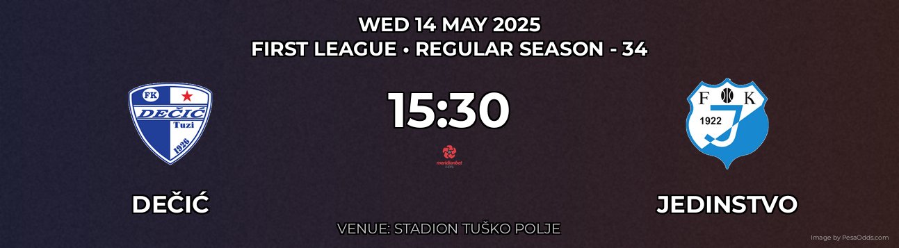 Dečić vs Jedinstvo Prediction match poster for First League fixture on WED 14 MAY 2025