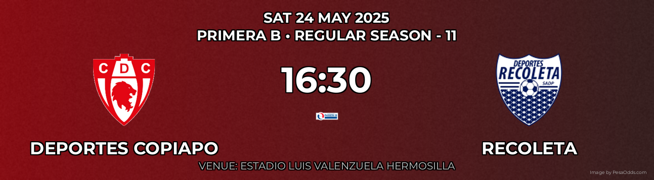Deportes Copiapo vs Recoleta Prediction match poster for Primera B fixture on SAT 24 MAY 2025
