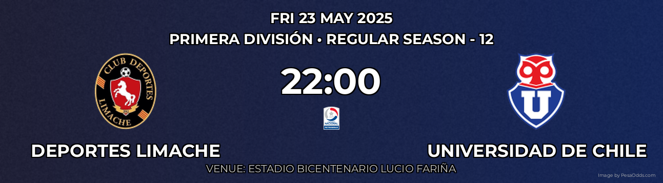 Deportes Limache vs Universidad de Chile Prediction match poster for Primera División fixture on FRI 23 MAY 2025