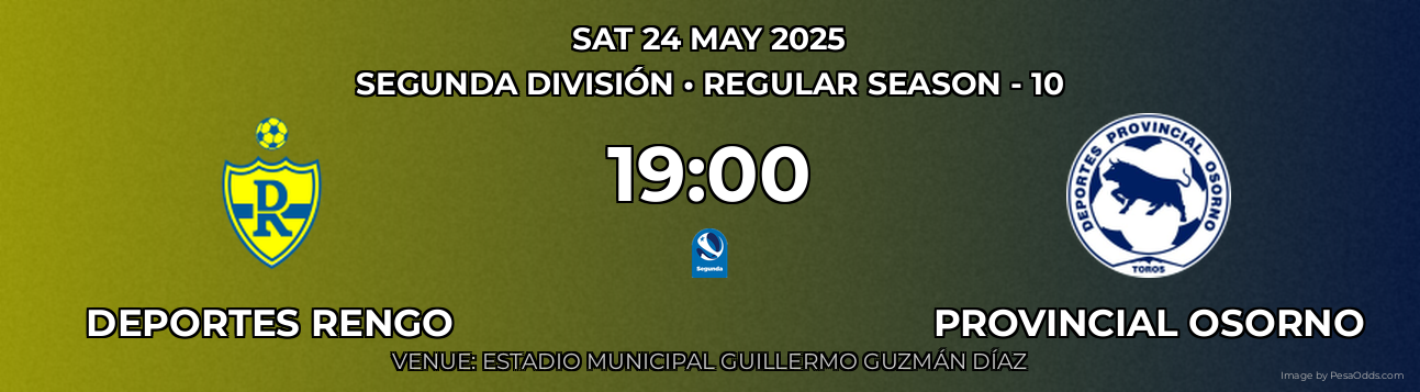 Deportes Rengo vs Provincial Osorno Prediction match poster for Segunda División fixture on SAT 24 MAY 2025