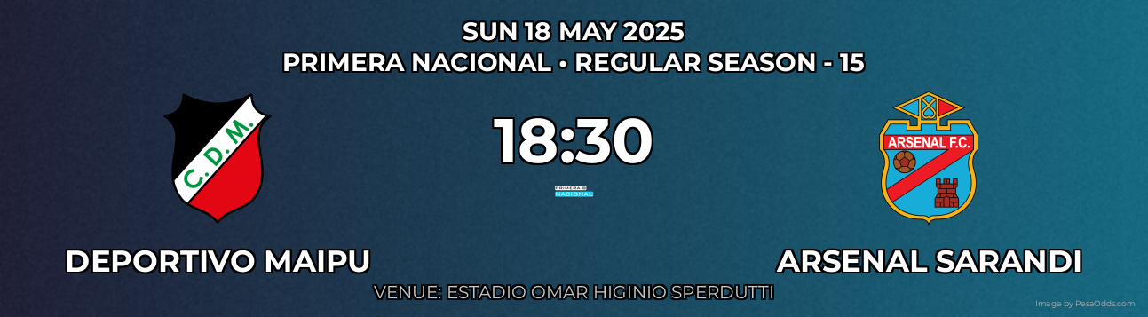 Deportivo Maipu vs Arsenal Sarandi Prediction match poster for Primera Nacional fixture on SUN 18 MAY 2025