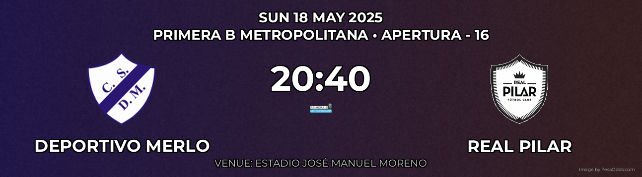 Deportivo Merlo vs Real Pilar Prediction match poster for Primera B Metropolitana fixture on SUN 18 MAY 2025