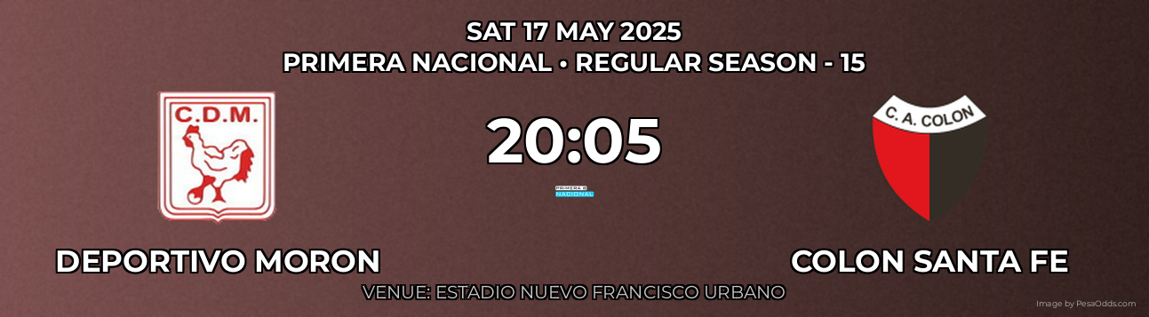 Deportivo Moron vs Colon Santa Fe Prediction match poster for Primera Nacional fixture on SAT 17 MAY 2025