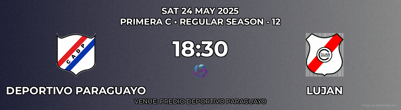 Deportivo Paraguayo vs Lujan Prediction match poster for Primera C fixture on SAT 24 MAY 2025