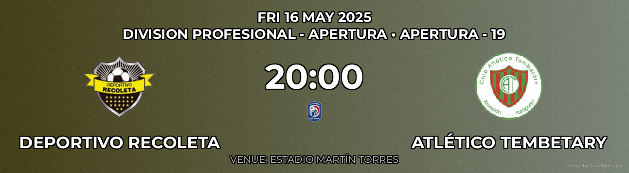 Deportivo Recoleta vs Atlético Tembetary Prediction match poster for Division Profesional - Apertura fixture on FRI 16 MAY 2025