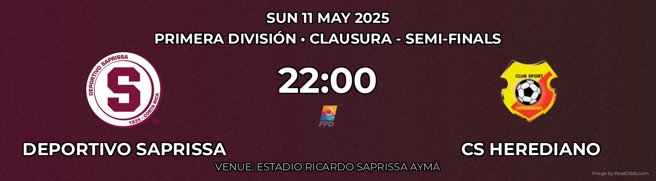 Deportivo Saprissa vs CS Herediano Prediction match poster for Primera División fixture on SUN 11 MAY 2025