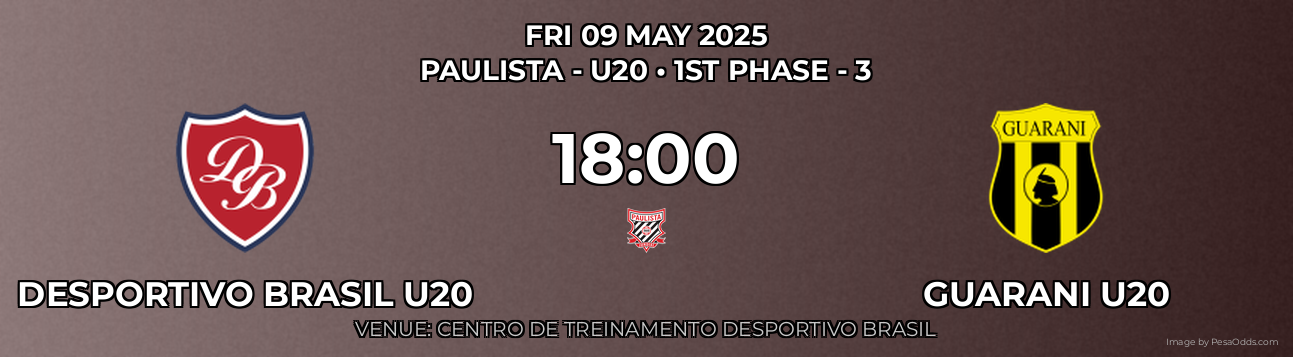 Desportivo Brasil U20 vs Guarani U20 Prediction match poster for Paulista - U20 fixture on FRI 09 MAY 2025