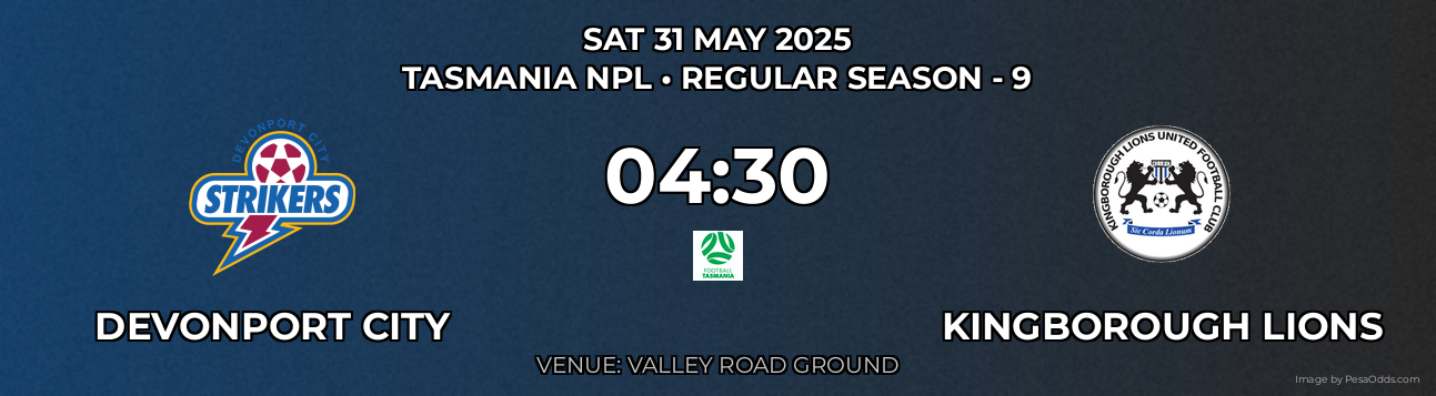 Devonport City vs Kingborough Lions Prediction match poster for Tasmania NPL fixture on SAT 31 MAY 2025