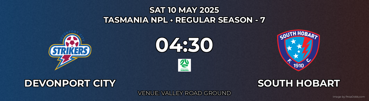 Devonport City vs South Hobart Prediction match poster for Tasmania NPL fixture on SAT 10 MAY 2025