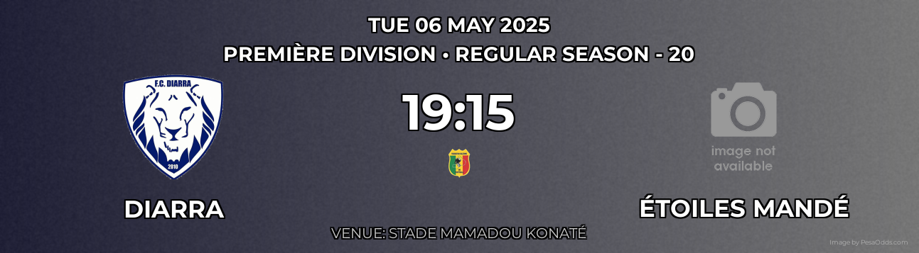 Diarra vs Étoiles Mandé Prediction match poster for Première Division fixture on TUE 06 MAY 2025