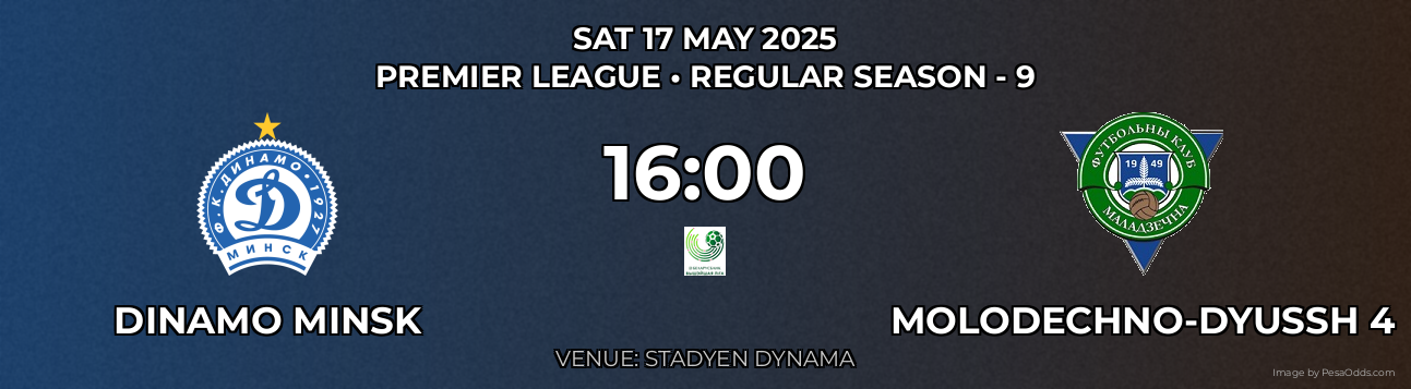 Dinamo Minsk vs Molodechno-DYuSSh 4 Prediction match poster for Premier League fixture on SAT 17 MAY 2025