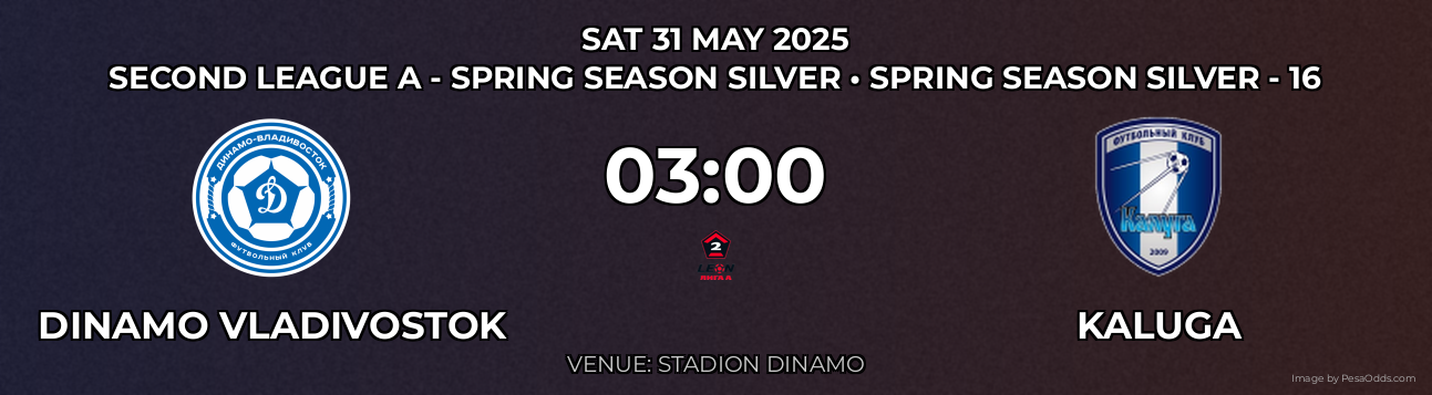 Dinamo Vladivostok vs Kaluga Prediction match poster for Second League A - Spring Season Silver fixture on SAT 31 MAY 2025