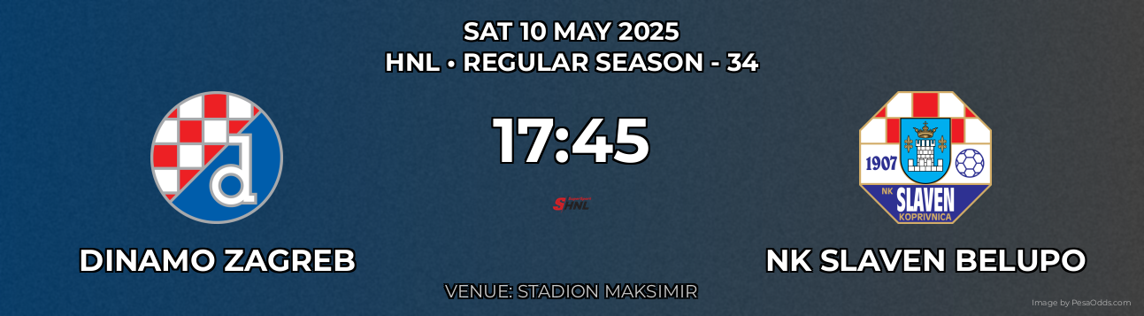 Dinamo Zagreb vs NK Slaven Belupo Prediction match poster for HNL fixture on SAT 10 MAY 2025