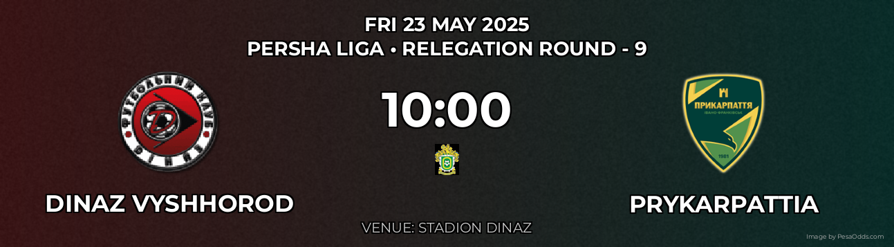 Dinaz Vyshhorod vs Prykarpattia Prediction match poster for Persha Liga fixture on FRI 23 MAY 2025
