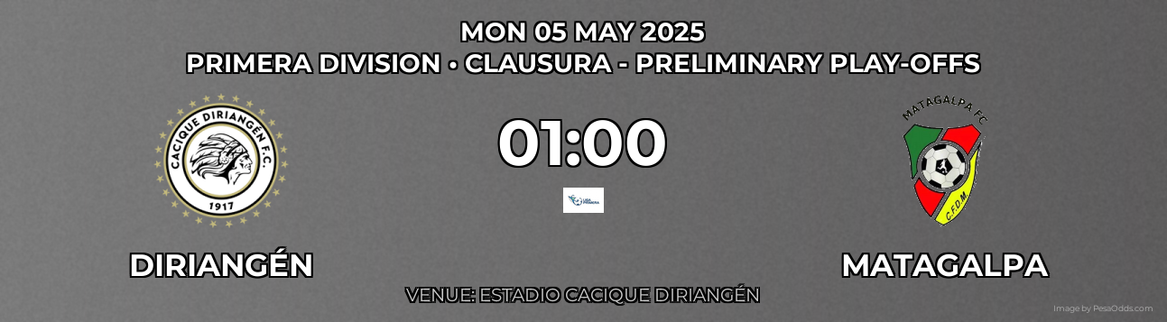 Diriangén vs Matagalpa Prediction match poster for Primera Division fixture on MON 05 MAY 2025