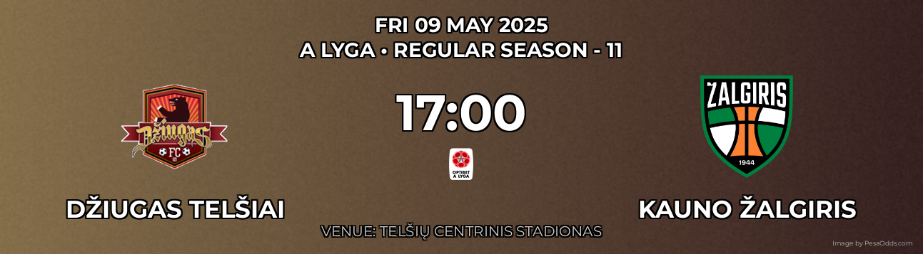 Džiugas Telšiai vs Kauno Žalgiris Prediction match poster for A Lyga fixture on FRI 09 MAY 2025