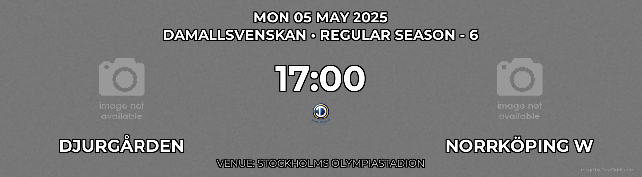 Djurgården vs Norrköping W Prediction match poster for Damallsvenskan fixture on MON 05 MAY 2025