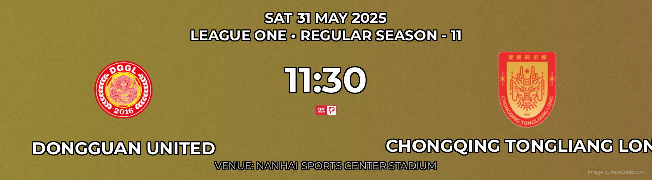 Dongguan United vs Chongqing Tongliang Long Prediction match poster for League One fixture on SAT 31 MAY 2025