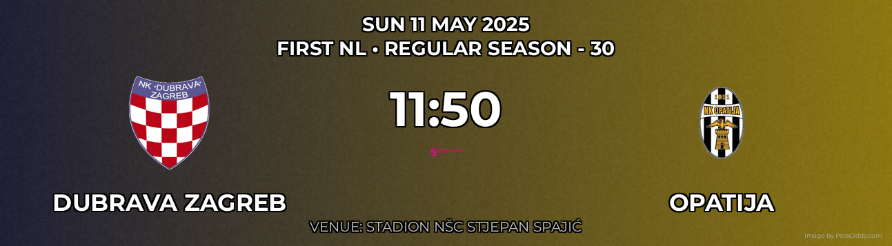 Dubrava Zagreb vs Opatija Prediction match poster for First NL fixture on SUN 11 MAY 2025