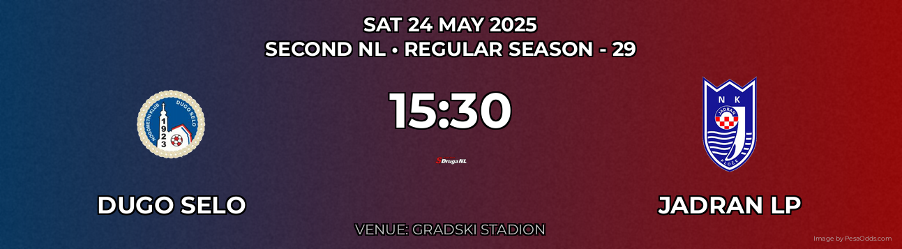 Dugo Selo vs Jadran LP Prediction match poster for Second NL fixture on SAT 24 MAY 2025