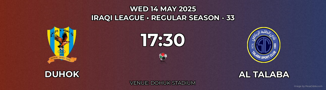 Duhok vs Al Talaba Prediction match poster for Iraqi League fixture on WED 14 MAY 2025