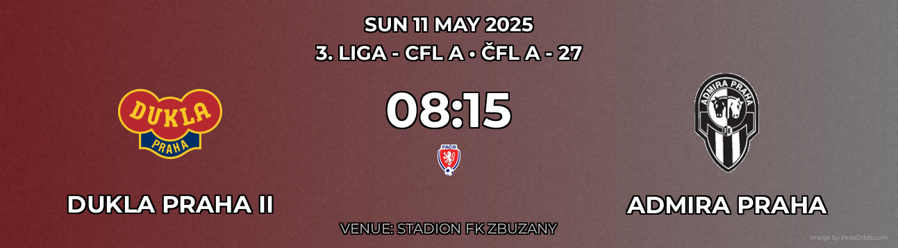 Dukla Praha II vs Admira Praha Prediction match poster for 3. liga - CFL A fixture on SUN 11 MAY 2025