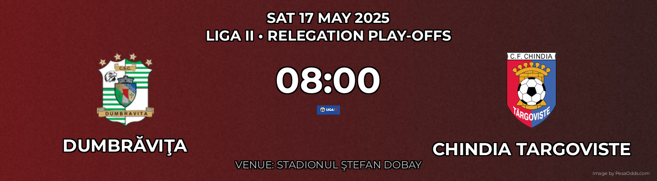 Dumbrăviţa vs Chindia Targoviste Prediction match poster for Liga II fixture on SAT 17 MAY 2025