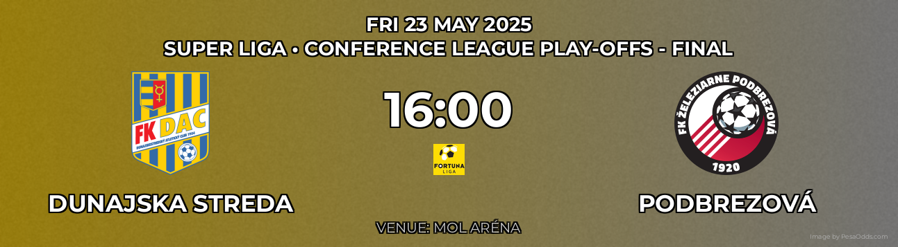 Dunajska Streda vs Podbrezová Prediction match poster for Super Liga fixture on FRI 23 MAY 2025