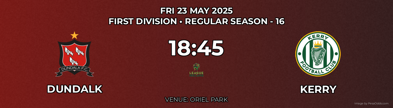 Dundalk vs Kerry Prediction match poster for First Division fixture on FRI 23 MAY 2025