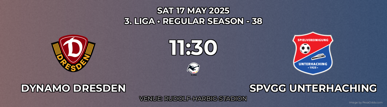 Dynamo Dresden vs SpVgg Unterhaching Prediction match poster for 3. Liga fixture on SAT 17 MAY 2025