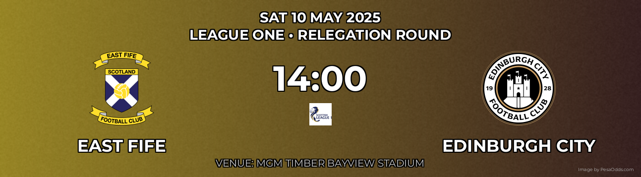 East Fife vs Edinburgh City Prediction match poster for League One fixture on SAT 10 MAY 2025