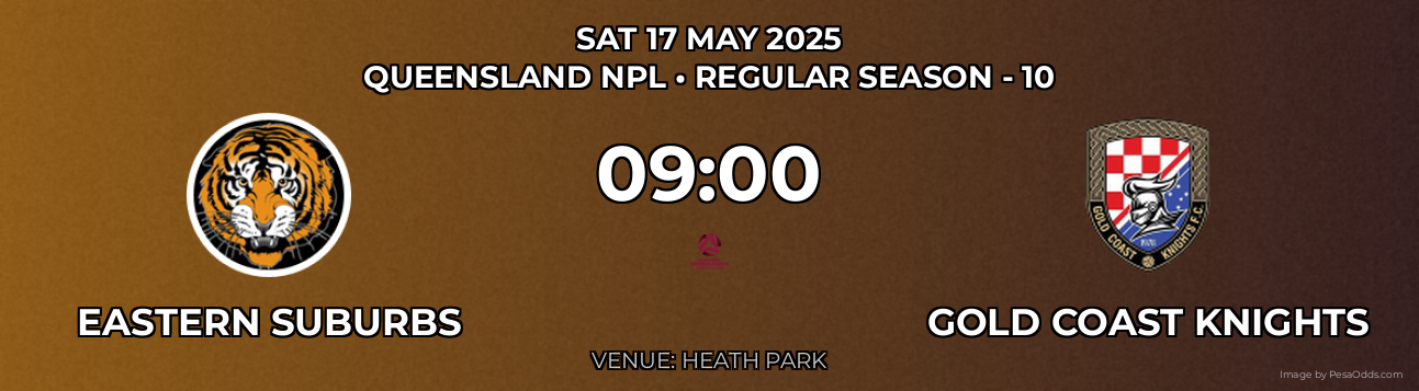 Eastern Suburbs vs Gold Coast Knights Prediction match poster for Queensland NPL fixture on SAT 17 MAY 2025