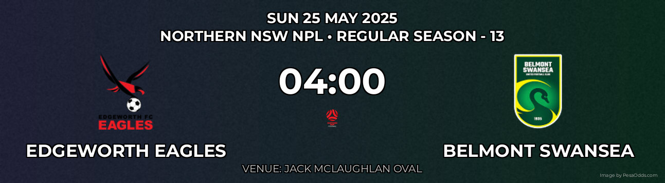 Edgeworth Eagles vs Belmont Swansea Prediction match poster for Northern NSW NPL fixture on SUN 25 MAY 2025