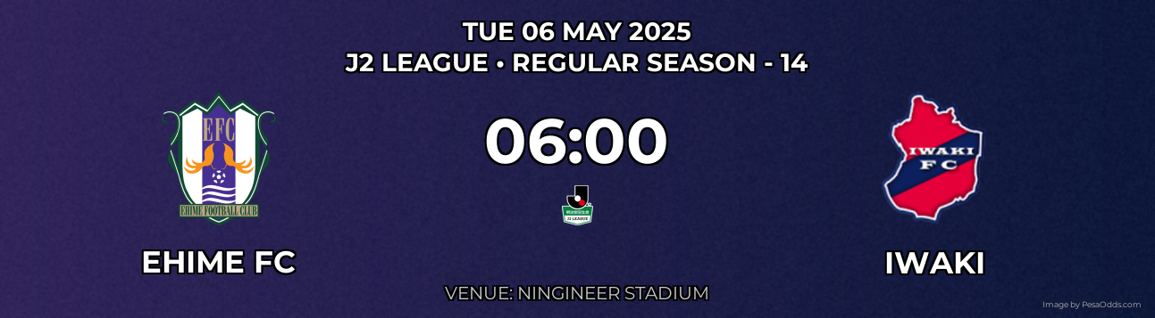 Ehime FC vs Iwaki Prediction match poster for J2 League fixture on TUE 06 MAY 2025