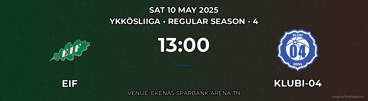 EIF vs Klubi-04 Prediction match poster for Ykkösliiga fixture on SAT 10 MAY 2025