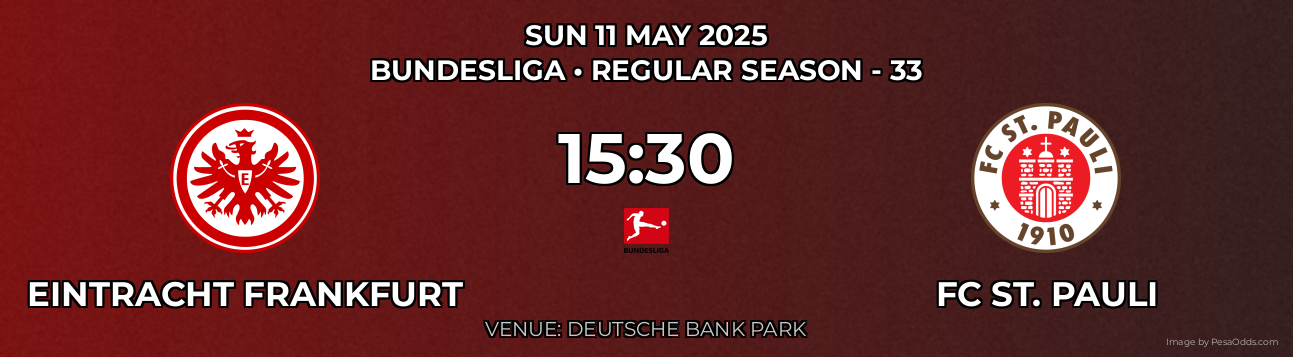 Eintracht Frankfurt vs FC St. Pauli Prediction match poster for Bundesliga fixture on SUN 11 MAY 2025