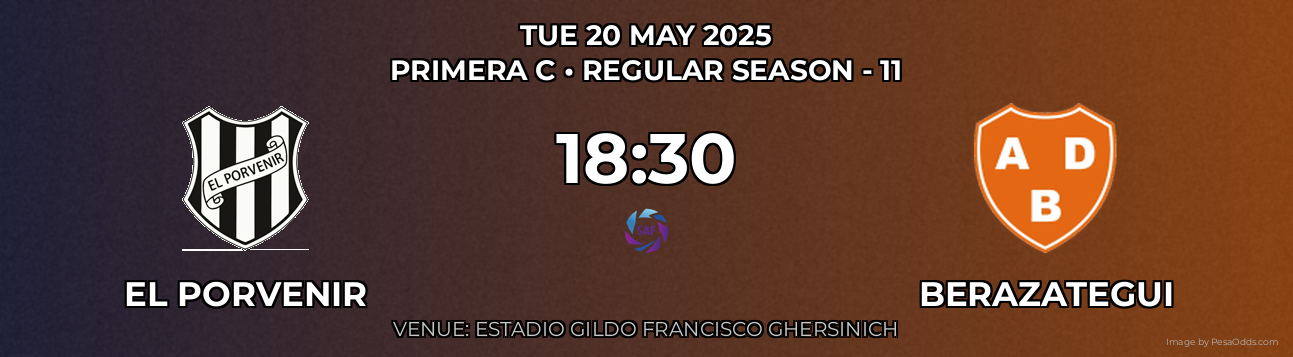 El Porvenir vs Berazategui Prediction match poster for Primera C fixture on TUE 20 MAY 2025