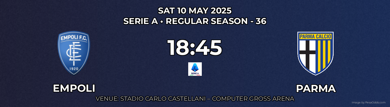 Empoli vs Parma Prediction match poster for Serie A fixture on SAT 10 MAY 2025