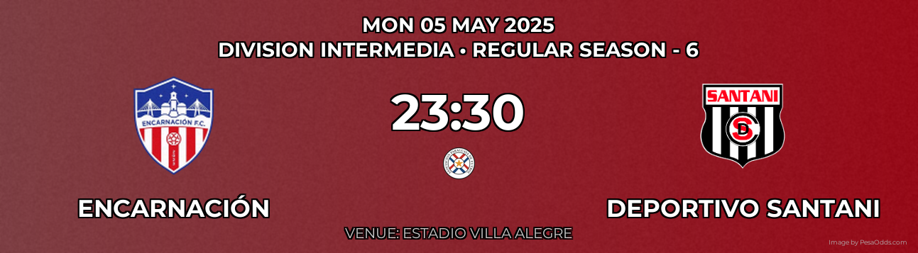 Encarnación vs Deportivo Santani Prediction match poster for Division Intermedia fixture on MON 05 MAY 2025