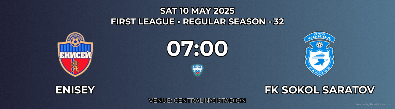 Enisey vs FK Sokol Saratov Prediction match poster for First League fixture on SAT 10 MAY 2025