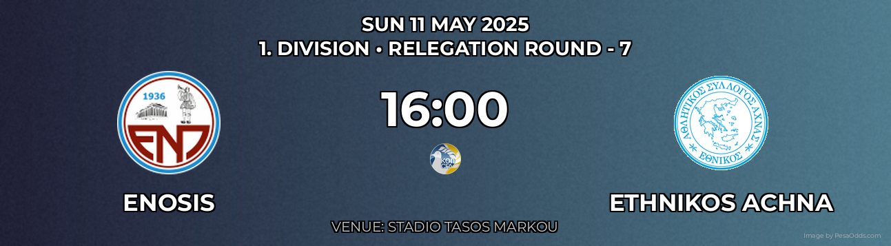 Enosis vs Ethnikos Achna Prediction match poster for 1. Division fixture on SUN 11 MAY 2025