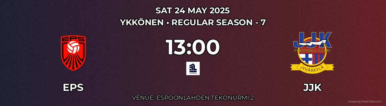 EPS vs JJK Prediction match poster for Ykkönen fixture on SAT 24 MAY 2025