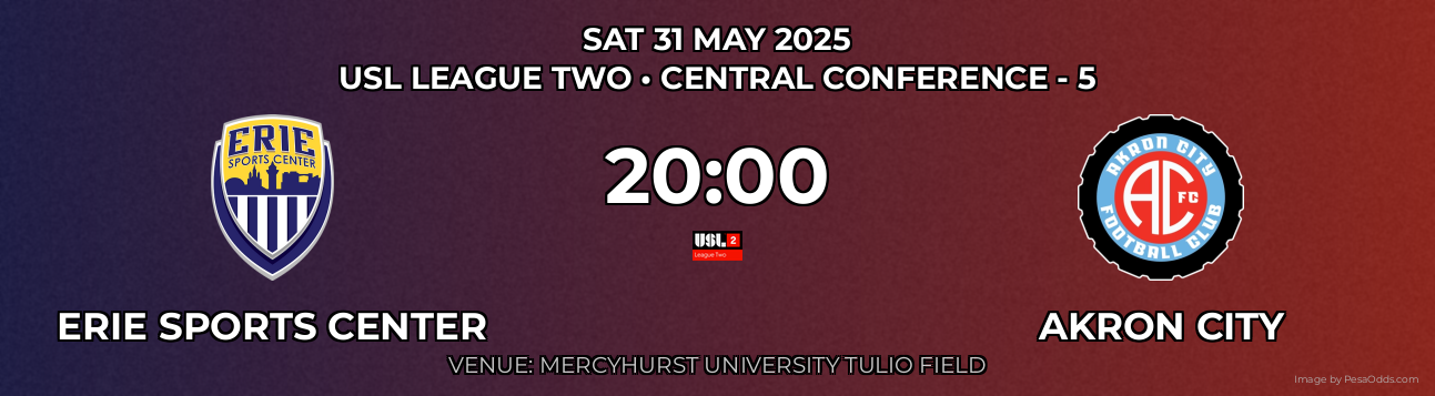 Erie Sports Center vs Akron City Prediction match poster for USL League Two fixture on SAT 31 MAY 2025